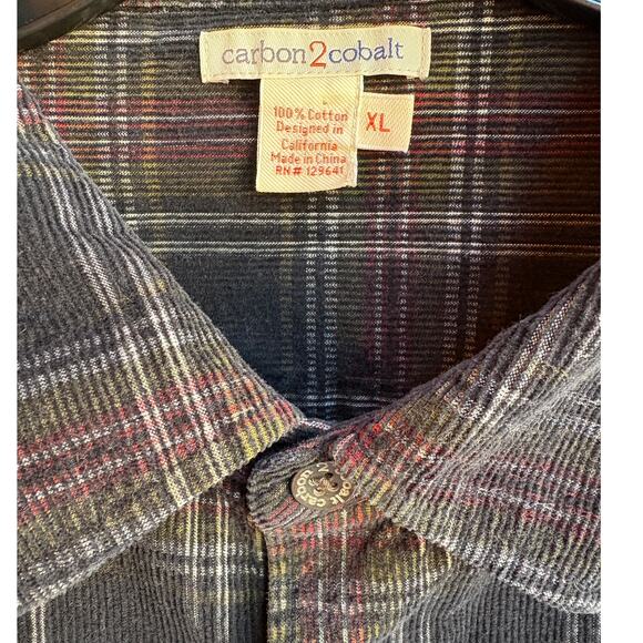 Carbon 2 Cobalt Mens Dark Plaid Corduroy Long Sleeve Button Down Shirt size XL - Picture 2 of 7
